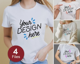 4+ White Bella Canvas 3001 Bundle T-Shirt Mockup