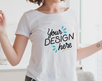 White Bella Canvas 3001 Oversized T-Shirt Mockup