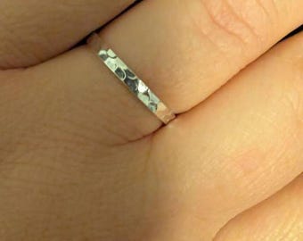925 Sterling Silver Hammered Ring, Wide Thumb Ring (2mm)