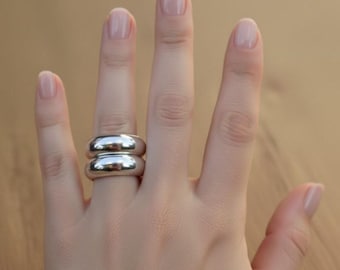 Set di anelli a cupola in argento sterling fatti a mano: anelli a fascia impilabili
