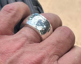 Bague martelée lourde en argent sterling 925 pour homme