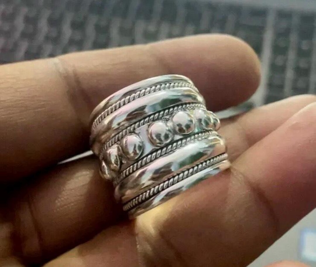 925 Sterling Silver Wide Band Pebble Ring Chunky Statement Ring ...