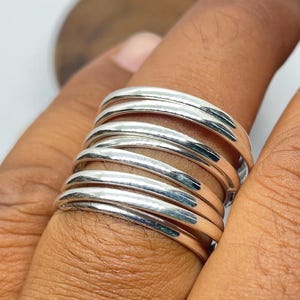 Chunky Multi-Band Sterling Silver Minimalistisk Ring: Trådlindad Layered Statement-ring