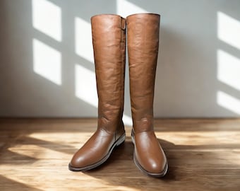 Handmade Horse Riding Boots | Leather British Officer Tall Knee Shoes | Men's English Rider Boot