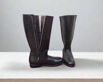 Botas ecuestres de cuero hechas a mano / Zapatos hasta la rodilla con cremallera larga / Botas de montar de oficial alemán para regalo