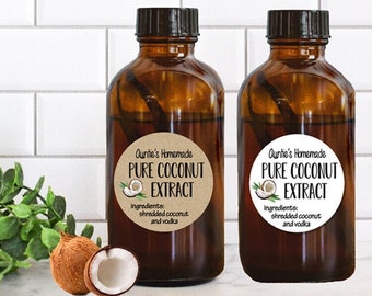 Coconut Extract Labels, Homemade Coconut Extract, Canning Label, Homemade Kitchen Gift, Coconut Bottle Label, Personalized Jar Sticker #525C