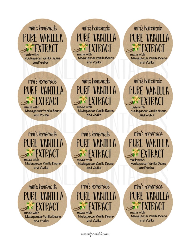 Vanilla Extract Labels, Homemade Vanilla Extract, Canning Labels, Homemade Kitchen Gift, Vanilla Bottle Label, Personalized Jar Sticker 525 image 5