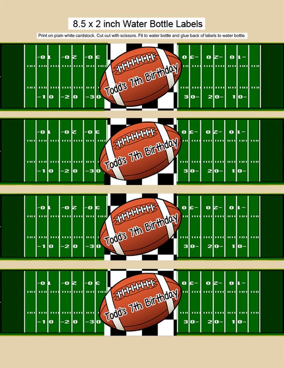 Football Water Bottle Labels Water Bottle Labels Napkin Etsy Singapore