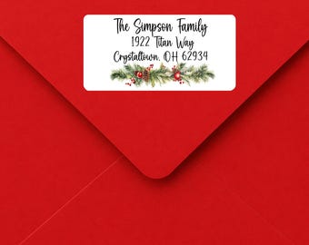 Personalized Return Address Labels with Garland, Sheet of Custom Christmas Stickers, 2.5 x 1"