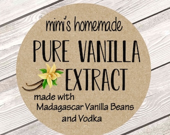 Vanilla Extract Labels, Homemade Vanilla Extract, Canning Labels, Homemade Kitchen Gift, Vanilla Bottle Label, Personalized Jar Sticker #525