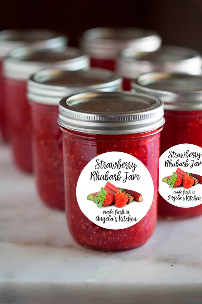 Personalized Jam Labels, Custom Jelly Labels, Strawberry Rhubarb Jam