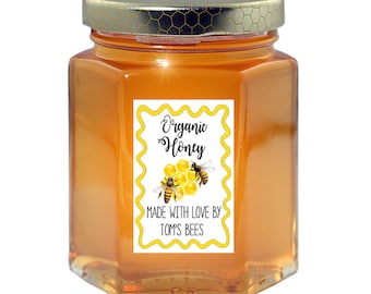 Étiquettes de miel, Étiquettes de pot de miel, Nid d'abeille, Miel biologique, Miel pur, Miel brut, Abeilles, Miel de fleurs, Miel d'apiculteur