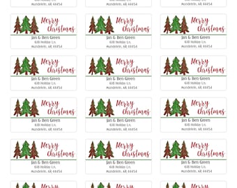 Etiquetas de remite con diseño de árbol de Navidad, etiquetas para sobres con estampado de cuadros de búfalo, etiquetas navideñas con temática de bosque, HOJA DE 18 #1167