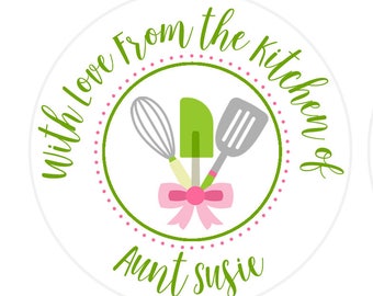 Custom Baking Labels, Personalized Kitchen Stickers, Baked With Love Label, Bakery Stickers