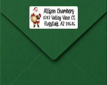 Personalized Return Address Labels, Custom Stickers with Santa, Red and White, 2.5 x 1 Inch