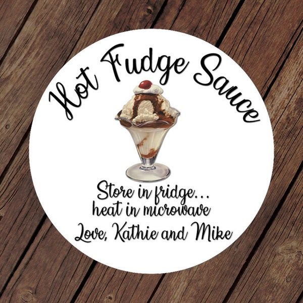Hot Fudge Labels, Hot Fudge Sauce Labels, Canning Labels, Mason Jar Labels, Lid Labels, Personalized Jar Stickers, From the Kitchen #1827