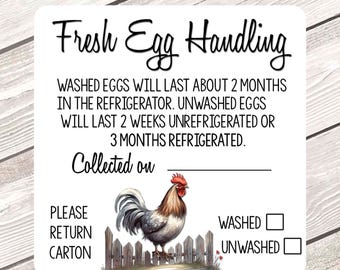 Square Egg Carton Labels, Free Range Egg Handling Stickers, Washed Unwashed Egg Carton Labels