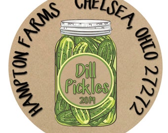 Pickle Label, Dill Pickle Label, Canning Label, Mason Jar Label, Custom Canning Label, Personalized Jar Label, Kraft Brown Label  #1022