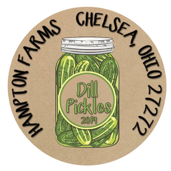 Pickle Label, Dill Pickle Label, Canning Label, Mason Jar Label, Custom Canning Label, Personalized Jar Label, Kraft Brown Label  #1022