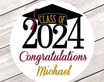 Personalized Graduation Stickers, 2024 Graduate, Graduation Party Decor, Class of 2024, Graduation Cap, Party Favors Graduation #1791