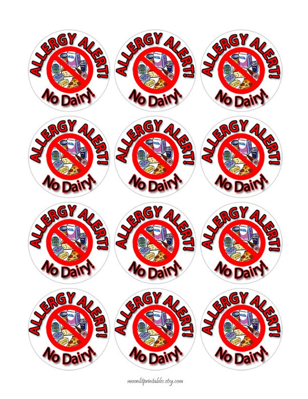 Dairy Allergy Sticker, Allergy Stickers, Dairy Allergy Alert, Allergy ...