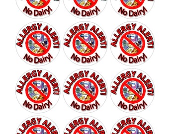 Dairy Allergy Sticker, Allergy Stickers, Dairy Allergy Alert, Allergy Alert Sticker, Personalized Allergy Stickers SHEET OF 12 (432)