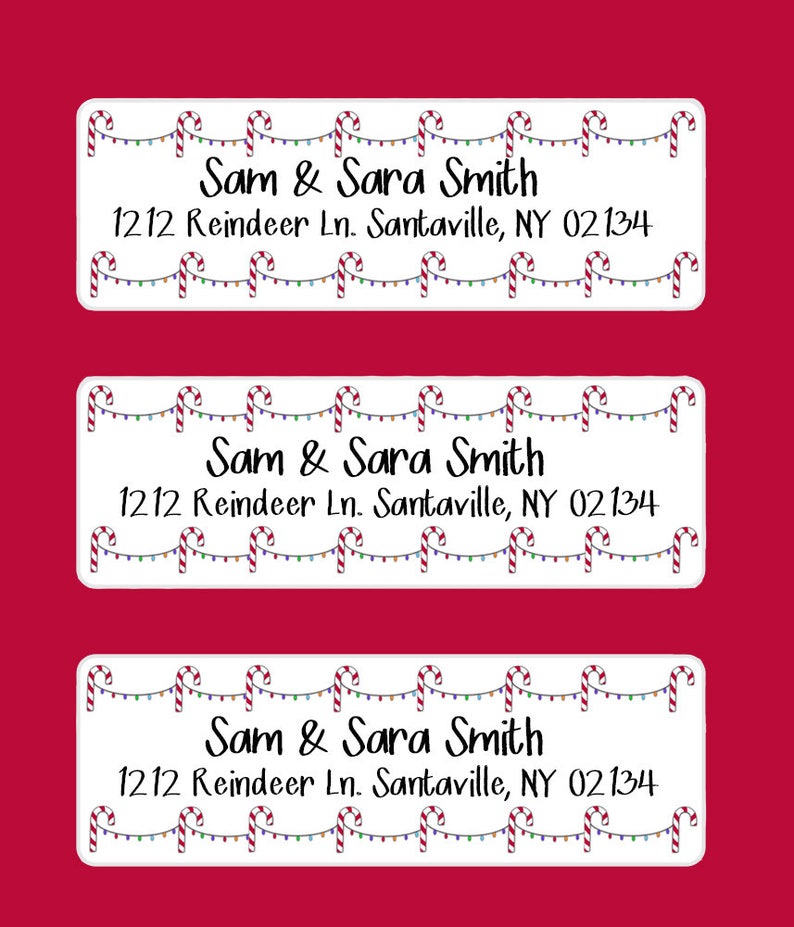 Return Address Labels Christmas Candy Cane Labels Etsy