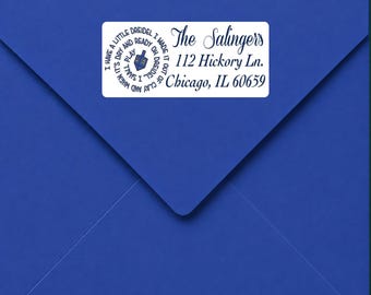 Personalized Hanukkah Return Address Labels, Blue Dreidel Stickers