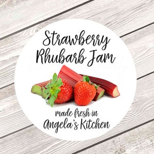 Personalized Jam Labels, Custom Jelly Labels, Strawberry Rhubarb Jam Labels, Mason Jar Labels, Canning Labels, Homemade Jam Label 1904 image 1