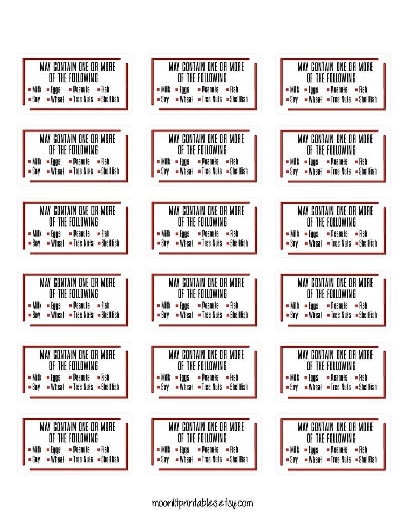 Allergy Labels Food Allergy Labels Food Warning Labels Food Etsy