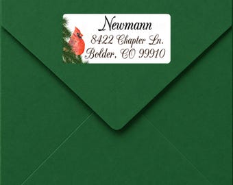 Personalized Cardinal Return Address Labels, Envelope Stickers, Printed Christmas Address Labels, 2.5x1"