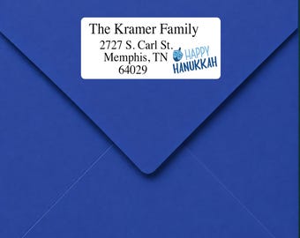 Personalized Hanukkah Return Address Labels, Peel and Stick Custom Chanukah Stickers, 2.5x1