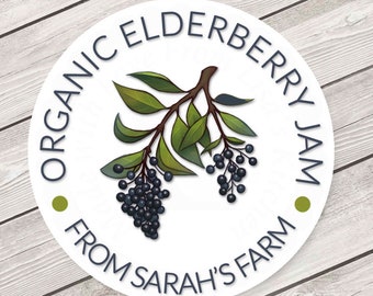 Elderberry Jam Labels, Canning Labels, Homemade Jam Label, Mason Jar Labels, Personalized Jar Sticker, From the Kitchen of SHEET OF 12 #1266