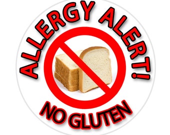 Gluten Free Sticker, No Gluten Label, Allergy Sticker, Gluten Allergy, Allergy Alert Sticker, Personalized Allergy Sticker SHEET OF 12 (453)