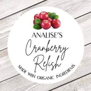 Personalized Cranberry Relish Labels, Printed Mason Jar Stickers for Gifts, Custom Holiday Canning Labels, Christmas Canning Labels #1917