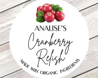 Personalized Cranberry Relish Labels, Printed Mason Jar Stickers for Gifts, Custom Holiday Canning Labels, Christmas Canning Labels