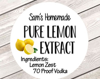 Lemon Extract Labels for Homemade Kitchen Gifts, Personalized Lemon Extract Label, Homemade Food Labels, Custom Canning Label, Lemon Sticker