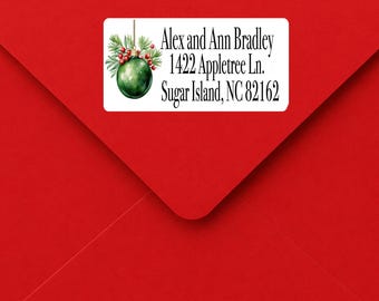 Christmas Return Address Labels Personalized, Custom Address Stickers, Red and Green , Peel & Stick Mailing Labels 2.5x1"