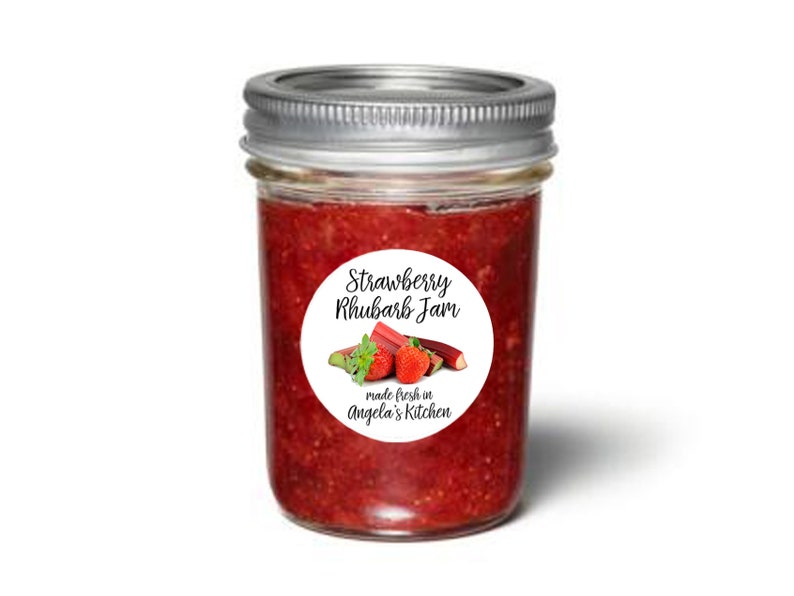 Personalized Jam Labels, Custom Jelly Labels, Strawberry Rhubarb Jam Labels, Mason Jar Labels, Canning Labels, Homemade Jam Label 1904 image 2