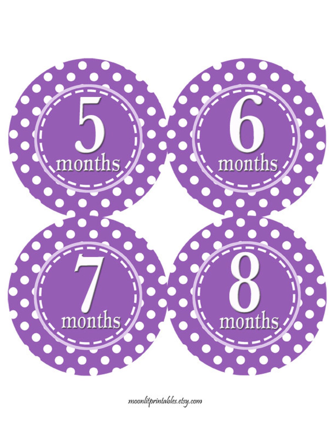 Baby Month Stickers 1st Year Sticker Purple and White Polka | Etsy