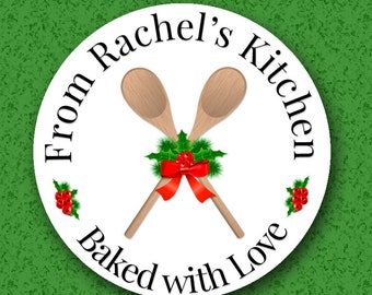 Christmas Baking Sticker, From the Kitchen of, Mixing Spoon Sticker, Bakery Box Sticker, Christmas Baking Label, Kitchen Sticker #1827