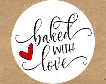 Baked with Love Labels, Baking Labels, Handmade with Love, Made with Love Stickers, Kitchen Labels, Product Labels SHEET OF 12 #1289