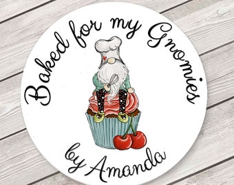 Baking Labels, Gnome Baking Labels, Gnome Kitchen Labels, Cookie Bag Label, Personalized Kitchen Stickers, SHEET OF 12 #1852