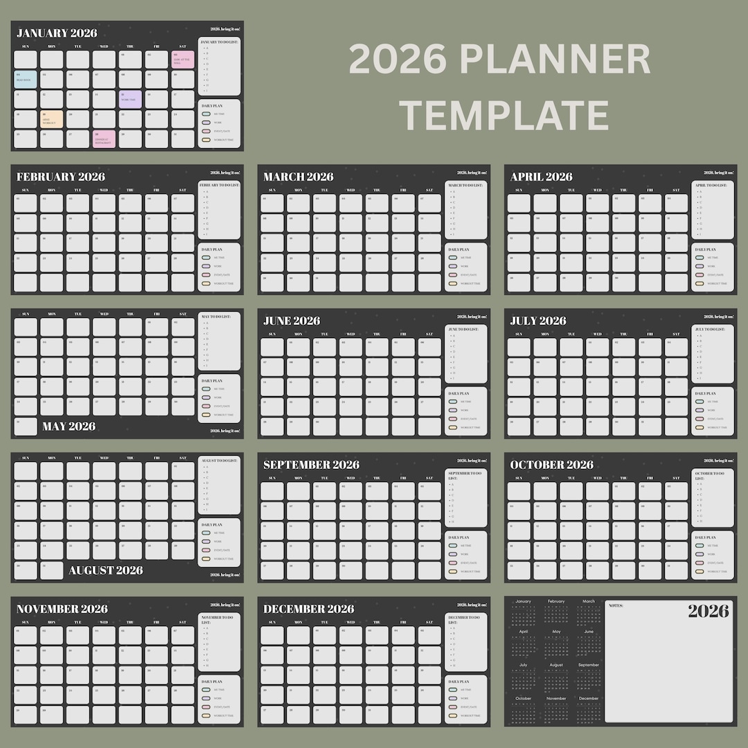 2026 Monthly Calendar Planner, Editable Work Life Template (PDF
