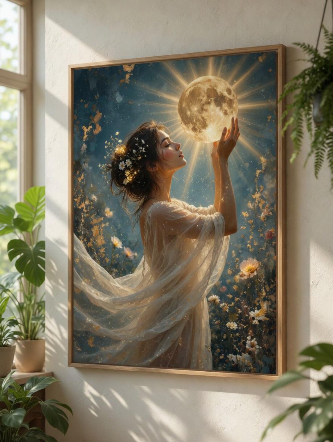 Moon Goddess Printable, Celestial Woman Poster, Full Moon Fantasy ...