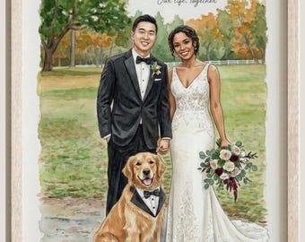 Custom Watercolor Portrait, Hand Sketched Couple Illustration, Anniversary Keepsake