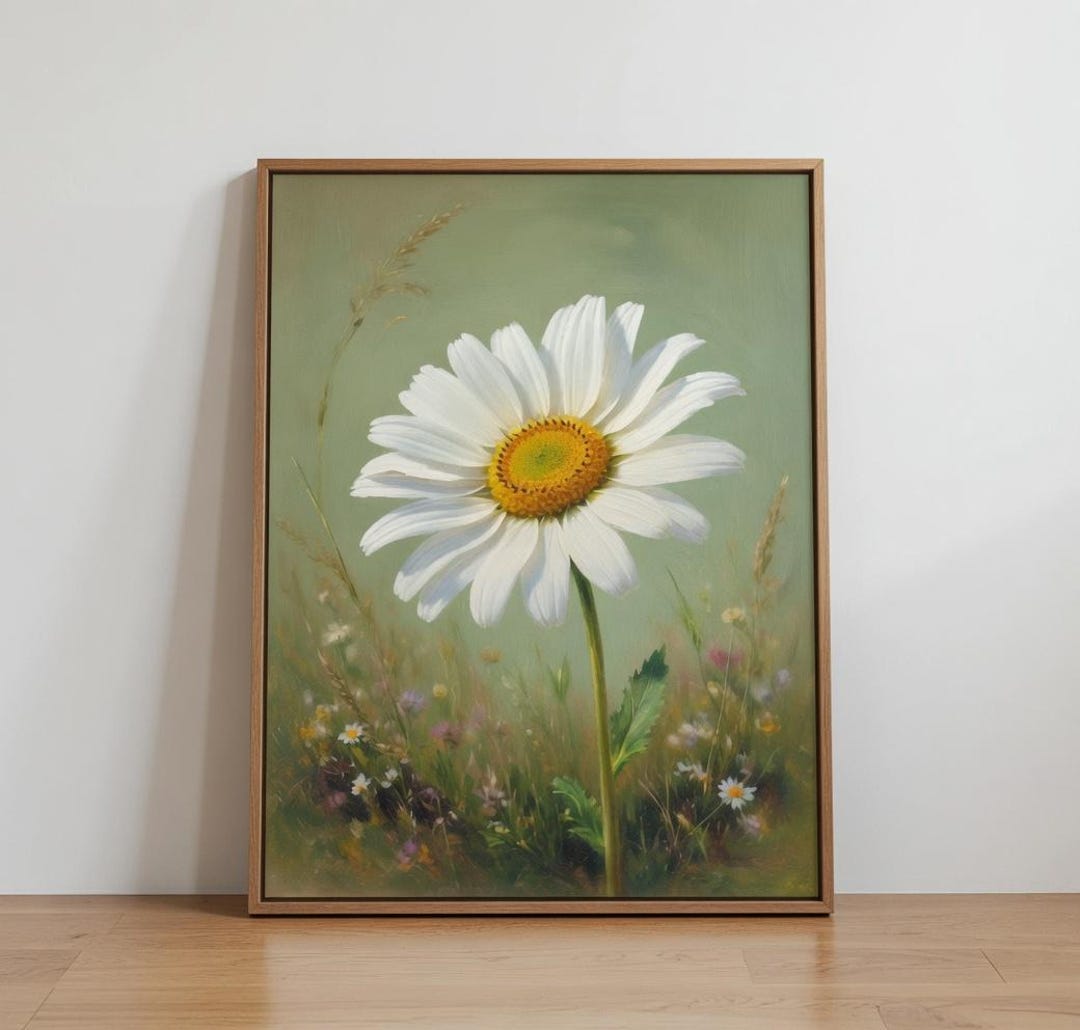 Daisy Flower Wall Art Printable White Floral Poster, Minimal Botanical ...