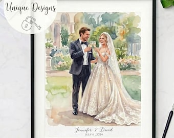 Watercolor Couple Portrait from Photo, Custom Wedding Anniversary Gift for Wife Husband Parents, Hand painted