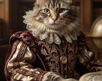 Custom Royal Cat Portrait, Renaissance Pet Artwork, Personalized Noble Kitty Illustration (Digital File Available)