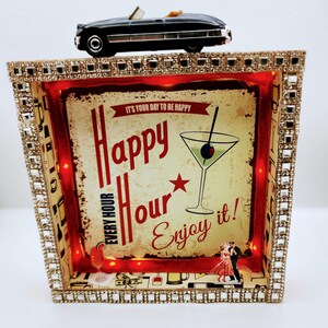 HAPPY HOUR illuminated sign Mid Century Modern looking